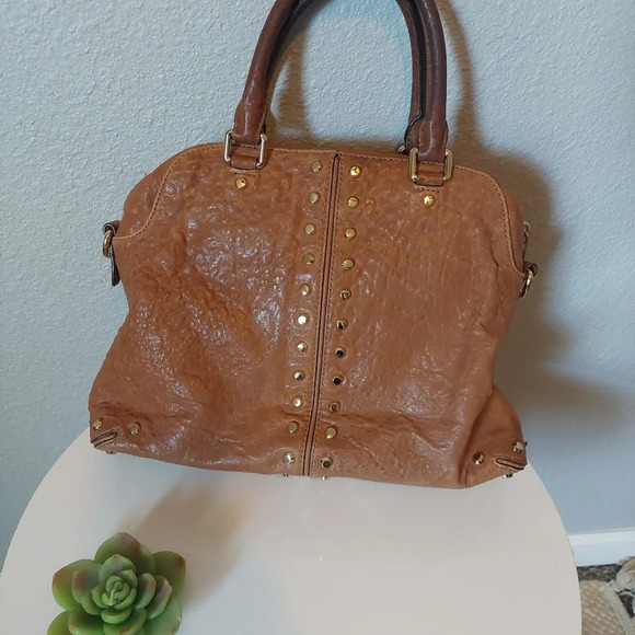 Michael Kors Gold Studded Brown leather handbag Purse Tote Large - Picture 4 of 10